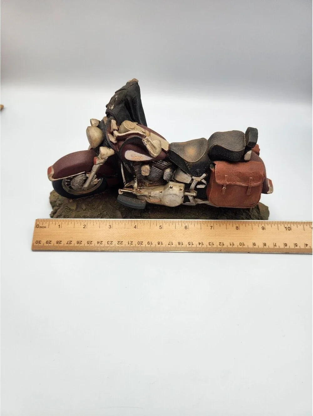 Vintage Handcrafted Motorcycle Figurine Statue Cruiser Bike w/ Jacket H2